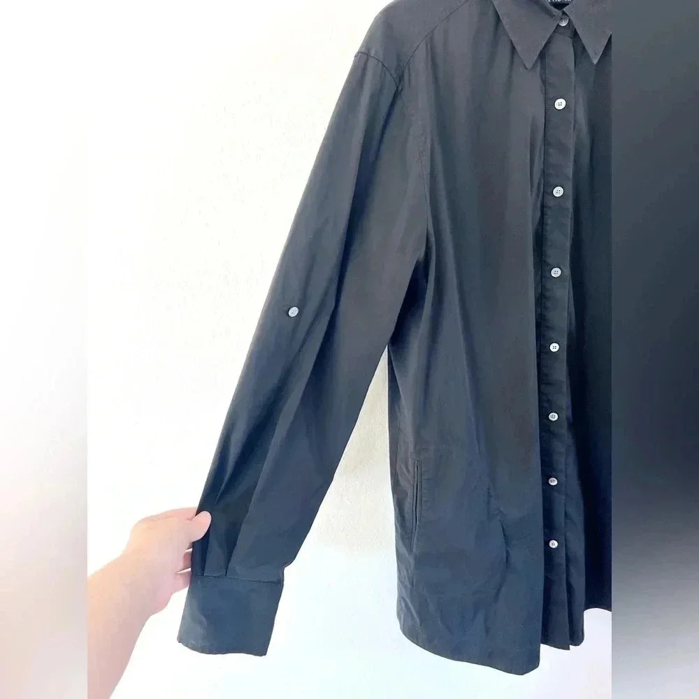 Layfayette 148 New‎ York Black Long Sleeve Roll Tab Shirtdress/Tunic Top Size 16 - Picture 2 of 12